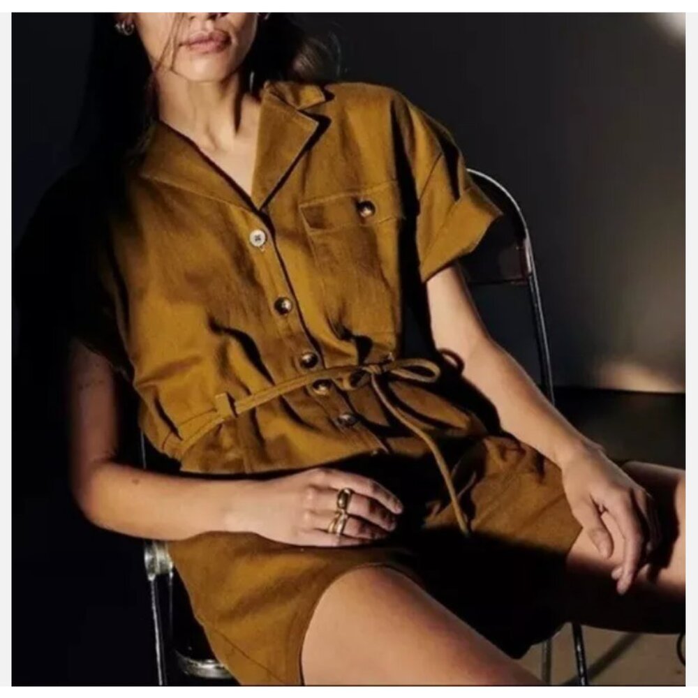 Madewell Olive Green Safari Belted Romper Size M